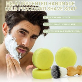 3Pack Shaving Soap for Men, Shaving Soap Puck for Sensitive Skin, Unscented Shave Soap Bar, Rich Lasting Lather, Light Natural Scent