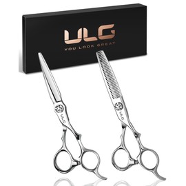 ULG Hair Cutting Shears & Thinning Scissors Kit, Japanese 440C Stainless Steel, Professional Barber Scissors Set for Home and Salon, 6.7-Inch 2.2oz Lightweight, Ergonomic Offset Handles