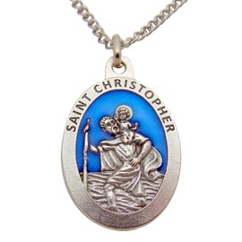 Saint Christopher Metal & Enamel Italian Pendant 3/4 Inch W Stainless Chain