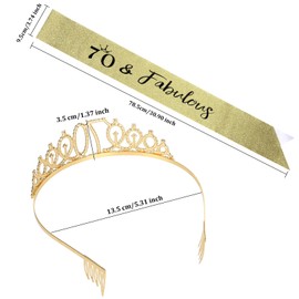 Norbiariz 70th Birthday Crown and Sash Set for Women, 70th Gold Birthday Party Decorations Gifts Crystal Birthday Tiara