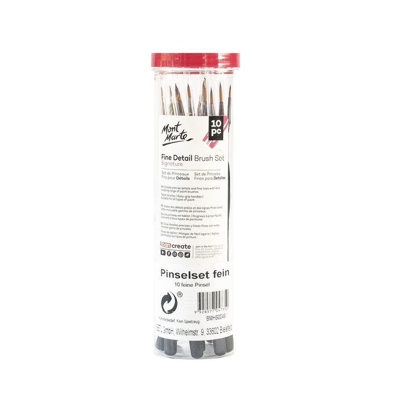 Mont Marte Fine Brush Set - 10 Fine Brushes -
