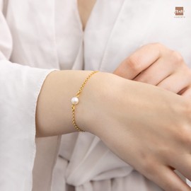 Amberta Women 925 Sterling Silver Freshwater Pearl Bracelet: Gold Plated Pearl Bracelet for Women with 6-7 mm Pearl