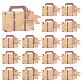 Emperoch 50 Pcs Mini Siutcase Gift Boxes, 8x5x3cm Mini Siutcase Favor Box, Vintage Kraft Paper Party Favor Candy Box with Kraft Tags and Burlap Twine for Wedding Travel Themed Party Bridal Shower Birthday Baby Shower Decoration (C)