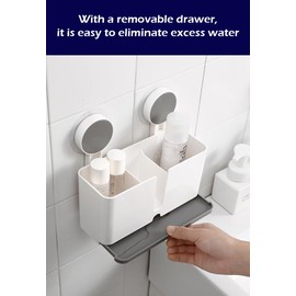 POTENTIA 2024 Wall Mount Adhesive No Drill Toothbrush, Toothbrush, Razor, Shaving Cream and Toothpaste Holder with Drainage Tray Multi-Functional Storage Bathroom Kitchen Organizer with Compartments