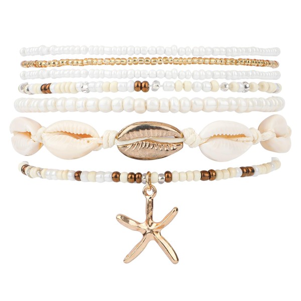 Mikovivi 7pcs Summer Beach Bracelets for Women, Heishi Surfer Bracelets