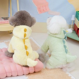 Cute Dinosaur Four-Legged Fleece Pet Jumpsuit for Small Dogs (Autumn/Winter Collection) Cotton S/24 Dinosaur Four-Legged Sweater - Yellow