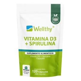 Wellthy Vitamina D3 + Espirulina 120 Capsulas 580mg Cu Sabor Neutro