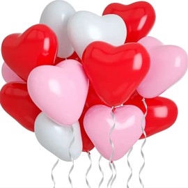 Heart Shape Latex Balloons, 12inch red white pink Valentine Balloons for Valentines Day, White Wedding, Propose Marriage, Brithday Mothers Day Decorations