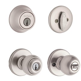 Kwikset 96900-320 Polo Entry Knob and Single Cylinder Deadbolt Combo Pack in Satin Nickel