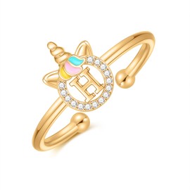 CIVOKINA Initial Rings for Girls Teen Girls，14K Gold Plated Unicorn Initial Rings for Girls Letter H Adjustable Initial Ring Cute Stackable Rings for Girls Teen Girls Unicorns Gifts for Girls Jewelry