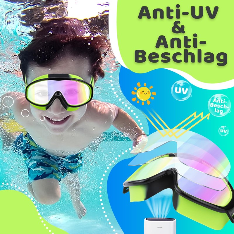 Vvinca Kinder-Schwimmbrille mit Comfort-Stoffband Weitwinkel Anti-Beschlag/UV Schutz Wasserdichte Schwimmbrille für