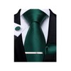 DiBanGu Silk Emerald Green Necktie and Handkerchief Cufflinks Tie Clip