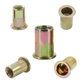 Maozaa Rivet Nuts, 100pcs 1/4"-20UNC Rivet Nut, Carbon Steel Rivnut Flat Head Threaded Insert Nut Knurled Body