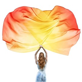 TRIMODI Women 1 Pair 55"x55" Real Silk Flags for Dance Church, Praise Dance Worship Flags with 2 Pcs Scalable Rod for Portable Worship Flag for Church Dance Banner (Yellow Orange Red)
