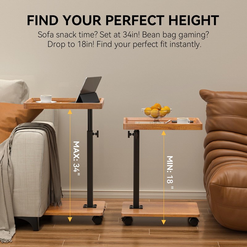 XNSDXV C Table End Table Adjustable Height, 360°Swivel TV Tray