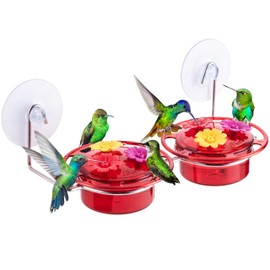 iBorn Window Hummingbird Feeder Hummingbird Feeder with Strong Suction Cup Mini Humming Bird Feeders for Outdoors, Bee-Proof Feeding Ports & Stainless Steel Base, 3oz, 2025 New