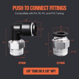 1/8"OD x 1/8"NPT Thread Push to Connect Fittings Kits - 20PCS Air Line Connectors with Straight, Elbow - Quick Connect Pneumatic Fittings, Push Lock Air Hose Fittings for Compressor, Air Tools, Tubing