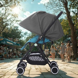 LweiPsqLin Baby Stroller Sun Shade - Waterproof UPF50+ Blackout Cover | Cotton Linen | Ventilated Mesh | Universal Fit for Infant Car Seat, Buggy, Bassinet | Newborn Summer Sun Protection, Gray