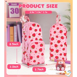 LISEVO Cute Strawberry Pencil Case,Unique Aesthetic 3D Schoolbag-Shaped Pencil Pouch for Girls Boys Kids Women,Big Capacity Pen and Pencil Stationery Organizer Bag with Zippers for School Office