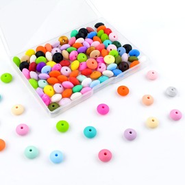 100 Pcs Silicone Lentil Beads 12mm Silicone Abacus Beads for Keychain Making Jewelry DIY Silicone Loose Spacer for Necklace Bracelet Colorful Silicone Bead Bulk for Pens Craft Accessories (Mix Color)