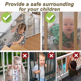 Banister Guard for Baby, Balcony Netting for Pets, 15ft x 3ft, Baby Safety Stairs Rail Net Provides Your Baby with a Environment, Baby Stair Net Fit for Child, Small Pet, Toy - Black
