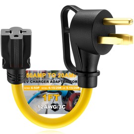 Mootycapa 6-50P to 6-20/15R or 5-20/15R Welder EV Adapter Cord Compatible with NEMA 50 Amp 3 Prong 240V to 20/15 Amp 3 Prong 240V 6-20/15R or 5-20/15R T Blade for Welder EV Charger, 12 AWG, 1FT