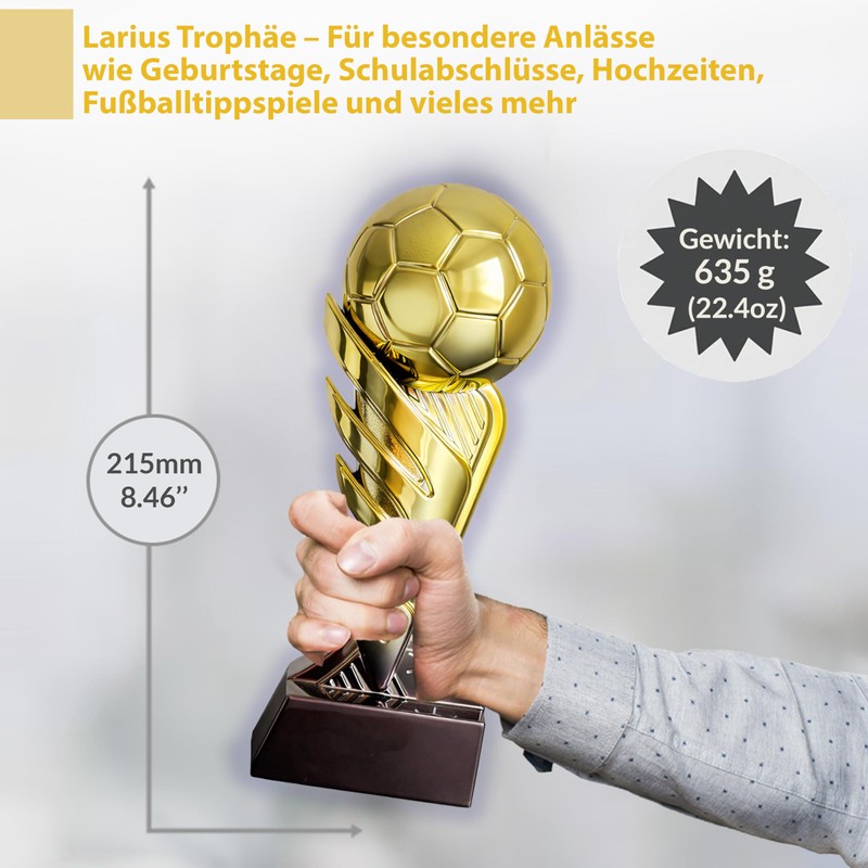 Larius Coppa da calcio dorata con palla (21,5 cm, 635