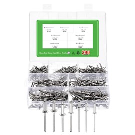 sourcing map 290Pcs 7 Sizes 304 Stainless Steel Open-End Dome-Head Blind Rivets Assortment Kit, Open-End Type Blind Rivets for DIY, Sheet Metal, Automotive Repairs, Furniture (Silver)