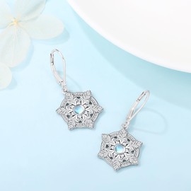 Snowflake Earrings for Women, 925 Sterling Silver, Moonstone, Snowflake Earrings, Hanging, Snowflake Jewellery, Christmas Gifts for Women, Girls, Ladies, Sterling Silver, Moonstone