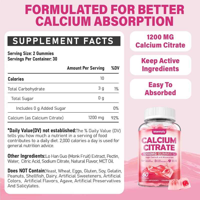 Calcium Citrate Gummies 1200 mg for Adults: Ultimate Absorption Calcium