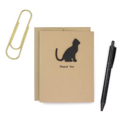 Cat Thank You Card | Single Handmade Black Cat Greeting Notecard | Blank Inside | Cat Lover