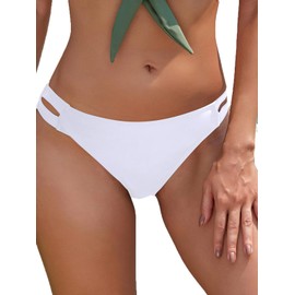 SHEKINI Bañadores Inferiores de Bikini con Tirantes para Mujeres, Traje de baño de Cobertura Completa,Parte Inferior de Cintura Baja, bañadores Inferiores con Cortes(Blanco, S)