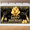 YinQin 180x120 cm Glitter Golden Black Happy Birthday Backdrops Banners