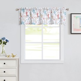 Cortina de cocina floral con estampado de flores botánicas coloridas, bolsillo para barra de granja, cortinas pequeñas para cocina, café, baño, ventana, 56 x 15 pulgadas, acuarela, 1 panel