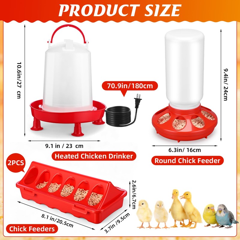Afarnook 4 Pack 3L Heated Chicken Waterer for Winter 0.8