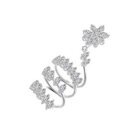 Aprilery Leaf Finger Statement Ring for Women, Fashion CZ Adjustable Rings Cocktail Open Ring Wedding Party Prom Accessory Jewelry Gifts for Her (Silver 1)