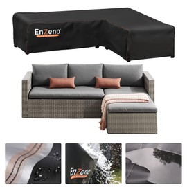Enzeno Garden Furniture Cover for L-Shape Sofas (Left Long Right Short) Corner Sofa Tarpaulin with Waterproof Strips, Waterproof Lounge Cover Lounge Furniture Cover 210 x 140 x 75 cm