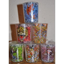 12 Ed Hardy Large Round Shot Glass SCENTED CANDLES tealight candle and holders
