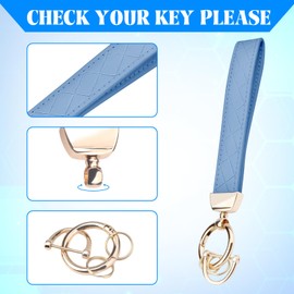 QBUC Leather Wristlet Keychain, Wrist Car Key Chain, with 2 Key Rings ＆ Anti-Lost D Ring, Key Fob Wristband for Women (Blue)