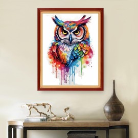 DMCVIVR Stamped Cross Stitch Kits for Beginners Adults Needlepoint Kits for Beginners Embroidery Kits for Adults Crossstitch Kit for Beginners 11CT-Colorful Owl 16x20 inch
