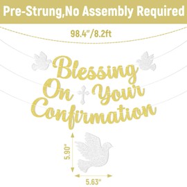 Blessing On Your Confirmation Banner - Confirmation Decorations, Dove Confirmation Decor, Congratulations on Your Confirmation Day, Religious Christening Party Decorations Gold Glitter