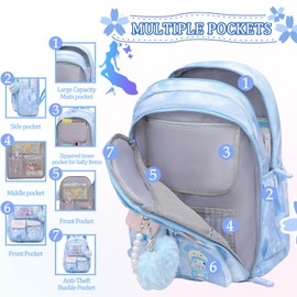 Alrisg Lovely Girls Backpack School Bag for Students Kids Book Bag with Multiple Pockets Splash-proof Children's Backpack（17inch Pink）