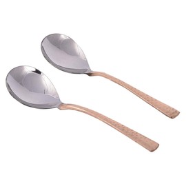 Ajuny Set of 4 Copper & Stainless Steel Serving Spoons - Handcrafted Indian Dinnerware for Buffets & Family Meals - 8 Inch