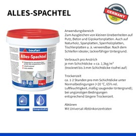 Baufan Baufan Alles-Spachtel Wei? 1kg I Zum Ausbessern & Gl?tten von mineralischen Untergrnden wie Putz, Beton I Schnell trocknend & gut schleifbar