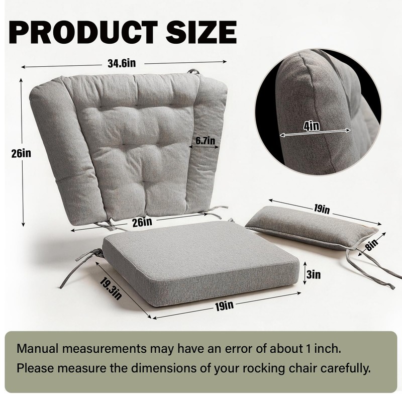 Wingback Rocking Chair Cushion with Neck Pillow High-Density Foam Indoor