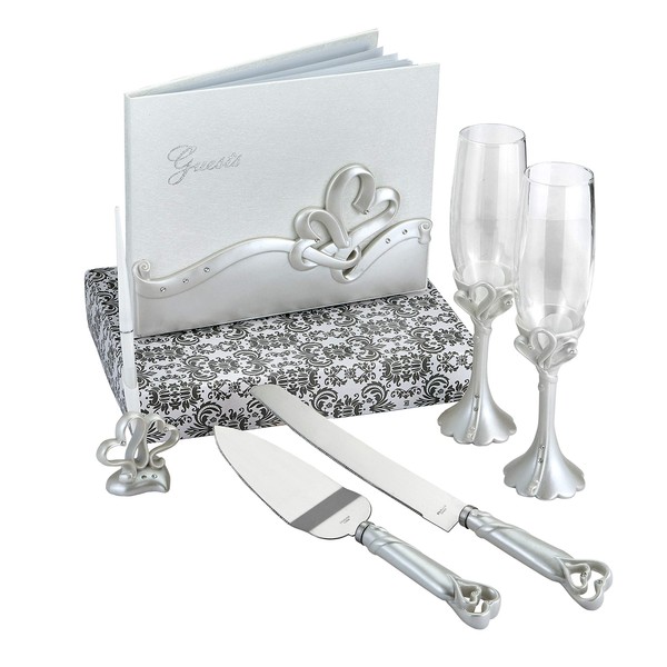 FASHIONCRAFT Fashion Craft 2496 Interlocking Heart Themed Wedding Day Accessory Set, White