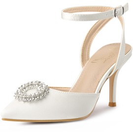 Perphy - Zapatos de tacón de aguja con correa al tobillo para mujer, Blanco, 24 cm
