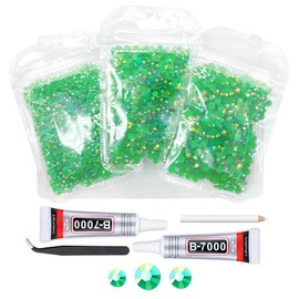 qiipii Green AB Resin Rhinestones w B7000 Jewelry Glue for Bedazzling Crafting 3mm 4mm 5mm Dark Green Flatback Jelly Stones Bulk SS10 SS16 SS20 Diamonds Gems for Nails Face Makeup Tumblers DIY Crafts