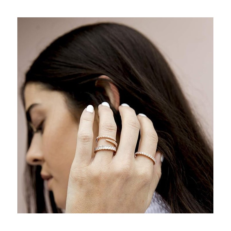 1 Pcs Gold Plated Rings Cubic Zirconia Baguette Cut Eternity