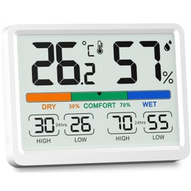 NOKLEAD Thermo-Hygrometer, Digital Thermometer, Hygrometer, Indoor Thermometer, Comfortable Display, Tabletop Hygrometer, Magnet, Maximum and Lowest Temperature Humidity Display, Large LCD Screen, Room Temperature Meter, Rainy Season Protection, Fahrenheit/Celsius Display, White, Dry Skin, Heatstroke Prevention (White)